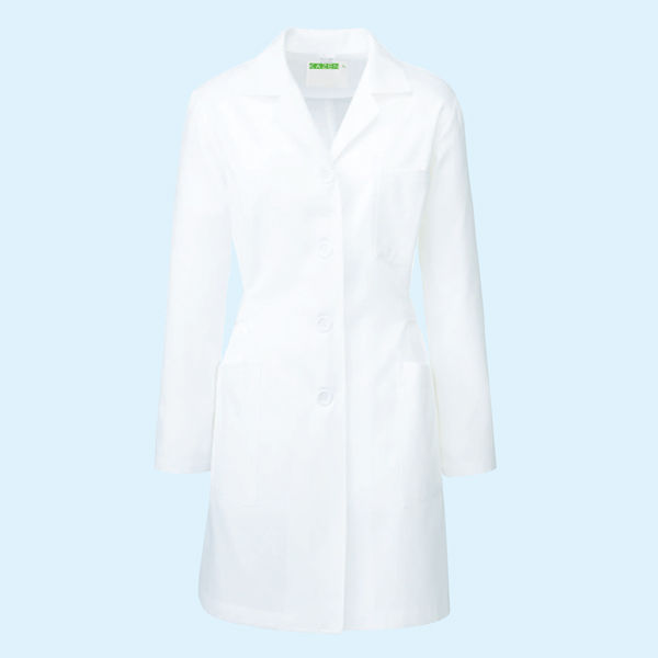 KAZEN（カゼン） レディス薬局衣（ハーフ丈）261 長袖 シングル オフホワイト S 医療白衣 ドクターコート 診察衣