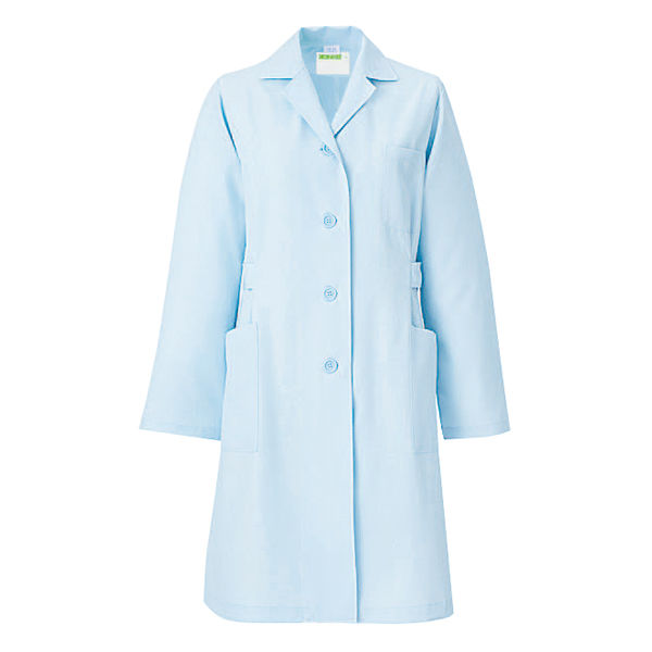 KAZEN（カゼン） レディス薬局衣（ハーフ丈）261 長袖 シングル サックスブルー LL 医療白衣 ドクターコート 診察衣
