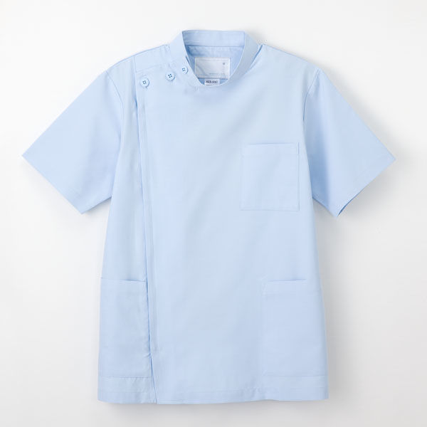 ナガイレーベン 男子横掛半袖 （医務衣 ケーシージャケット） 医療白衣 ブルー S KES-5167（取寄品）