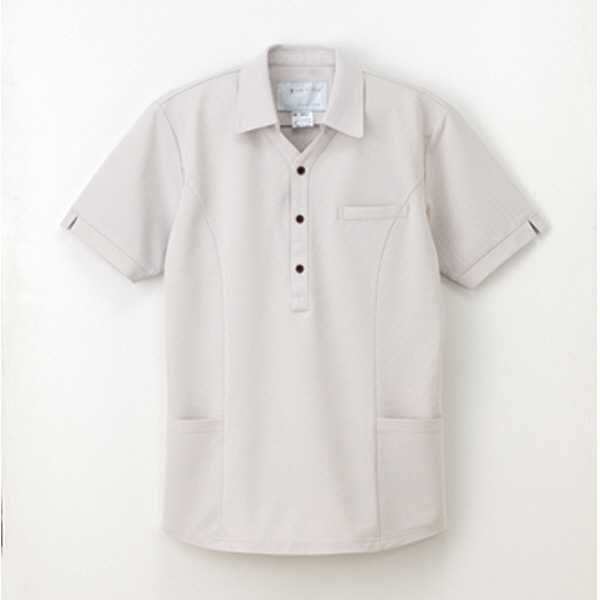 ナガイレーベン 男女兼用ニットシャツ半袖 介護ユニフォーム グレー M NX-5252（取寄品）