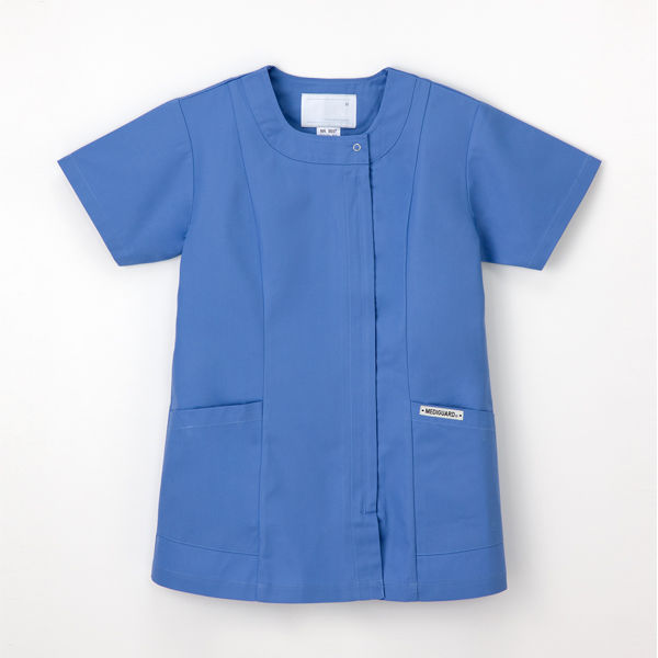 ナガイレーベン 女子チュニック （スクラブ） 医療白衣 半袖 ブルー L NR-8657（取寄品）