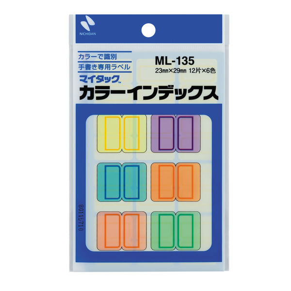 ニチバン マイタック カラーインデックス 中 手書き用（29×23mm） 混色 ML-135 1箱（720片：72片入×10袋）