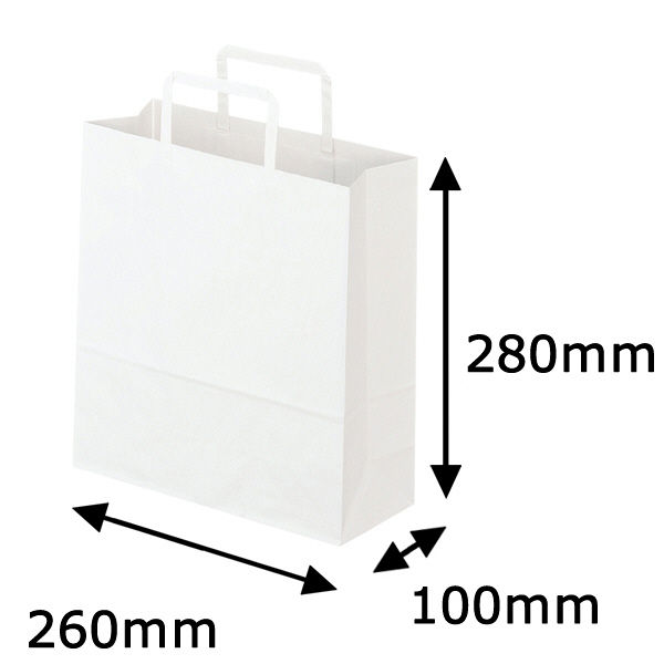 平紐クラフト紙手提袋薄型エコノミー260×280×100 白 1箱（300枚：50枚×6袋）  オリジナル