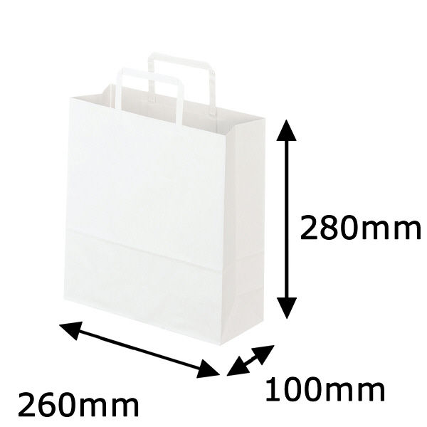 平紐 クラフト紙手提袋ベーシック260×280×100 白 1箱（300枚：50枚入×6袋）  オリジナル