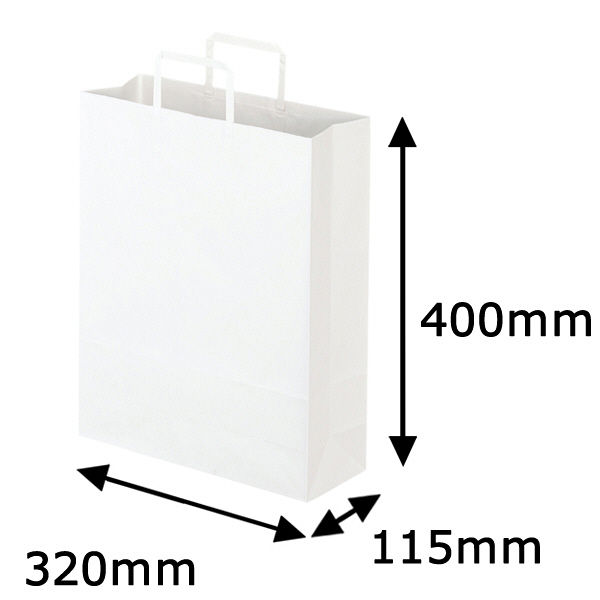 平紐 クラフト紙手提袋ベーシック320×400×115 白 1箱（300枚：50枚×6袋）  オリジナル