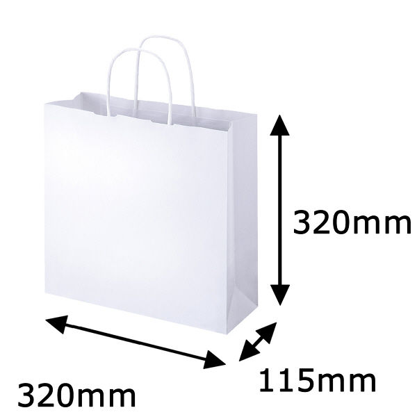 丸紐 クラフト紙手提袋ベーシック 320×320×115 白 1箱（300枚：50枚×6袋）  オリジナル