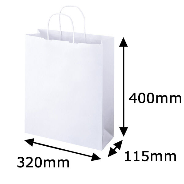丸紐 クラフト紙手提袋ベーシック 320×400×115 白 1セット（900枚：300枚×3箱）  オリジナル
