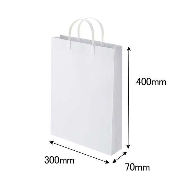 手提げ紙袋（マットフィルム貼り・ハッピータックタイプ）　平紐　白　M　1セット（180枚：90枚入×2箱）　スーパーバッグ  オリジナル