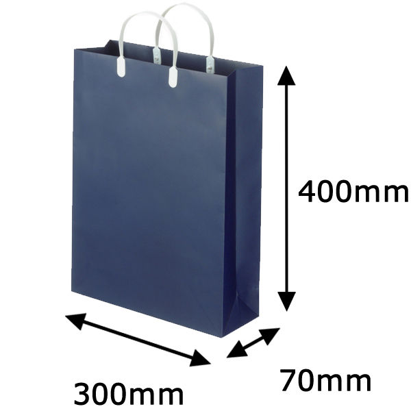 手提げ紙袋（マットフィルム貼り・ハッピータックタイプ）　平紐　紺　M　1セット（30枚：5枚入×6袋）　スーパーバッグ  オリジナル