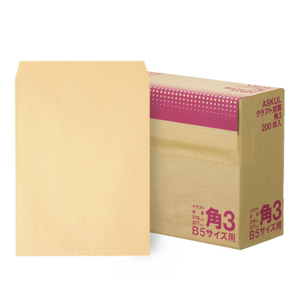 アスクル　オリジナルクラフト封筒　角3　茶色　600枚（200枚×3箱）  オリジナル
