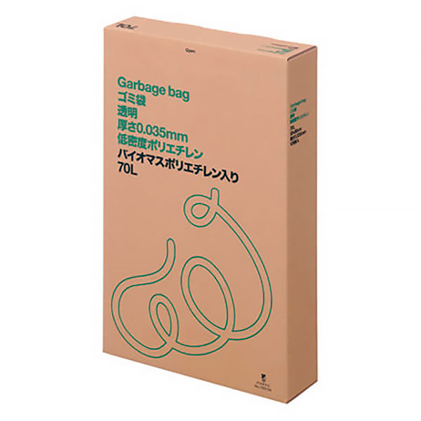 アスクル ゴミ袋 透明 低密度 箱タイプ 70L 厚さ0.035mm（400枚:100枚入×4）バイオマス10%  オリジナル