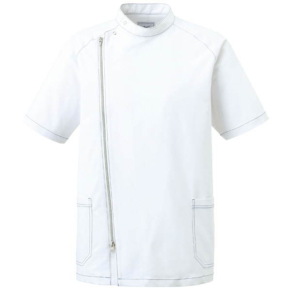 ミズノ ユナイト ジャケット（男性用） ホワイト×シルバー S MZ0066 医療白衣 1枚（取寄品）