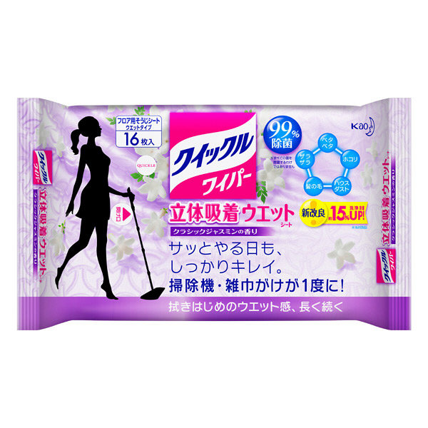 クイックルワイパー立体吸着ウエットシート　ジャスミン　1セット（48枚：16枚入×3パック）