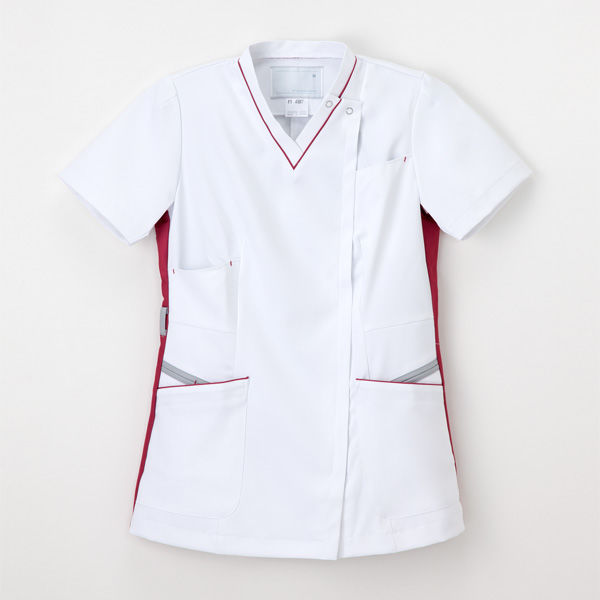 ナガイレーベン 女子上衣（スクラブ） 医療白衣 半袖 Tバーガンディ M FT-4597（取寄品）