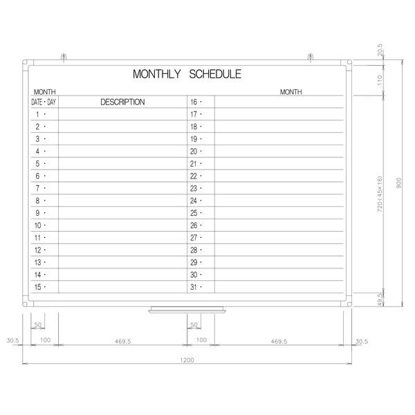 日学 樹脂枠ホワイトボード 予定表 （1ヶ月） 縦900×横1200 RC-12-004（直送品）