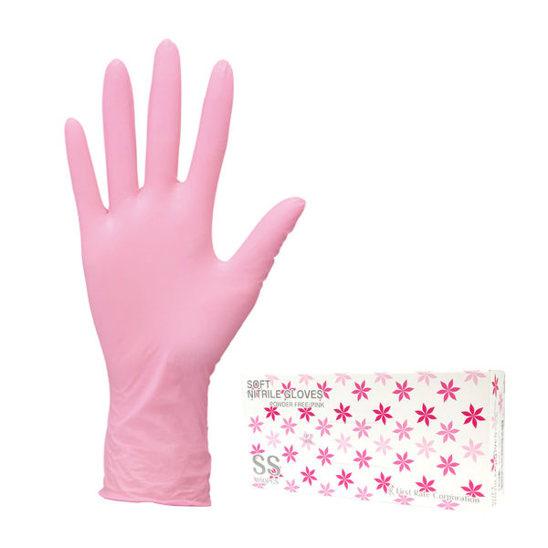 【使いきりニトリル手袋】 ファーストレイト やわらかニトリル手袋 粉なし FR-520 ピンク SS 1箱（100枚入）