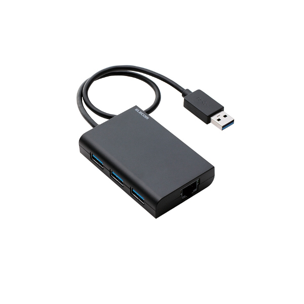 有線LAN アダプタ USB3.0 USBハブ付 3ポート ケーブル長 30cm ブラック EDC-GUA3H-B エレコム 1個