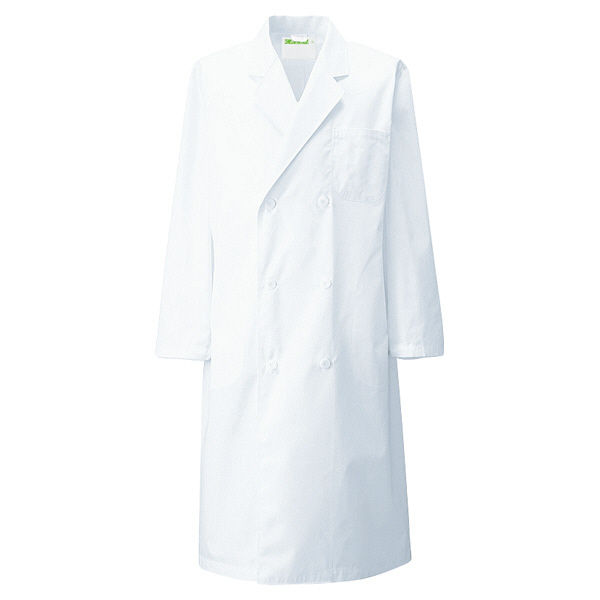 KAZEN メンズ診察衣W型長袖（ドクターコート） 医療白衣 ホワイト ダブル M 115-30（直送品）