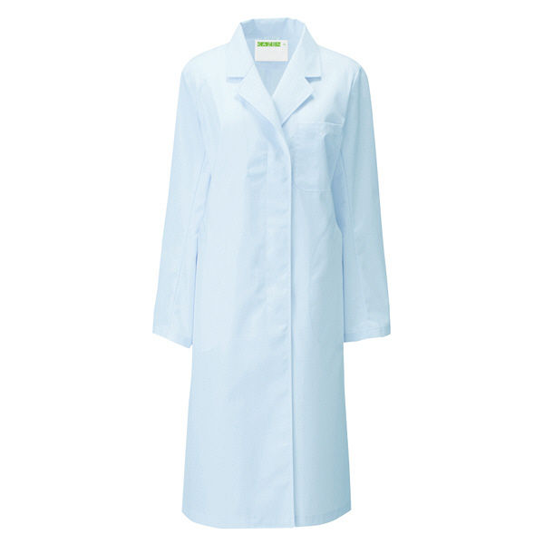KAZEN レディス診察衣S型長袖（ドクターコート） 医療白衣 サックスブルー（水色） シングル LL 120-71（直送品）