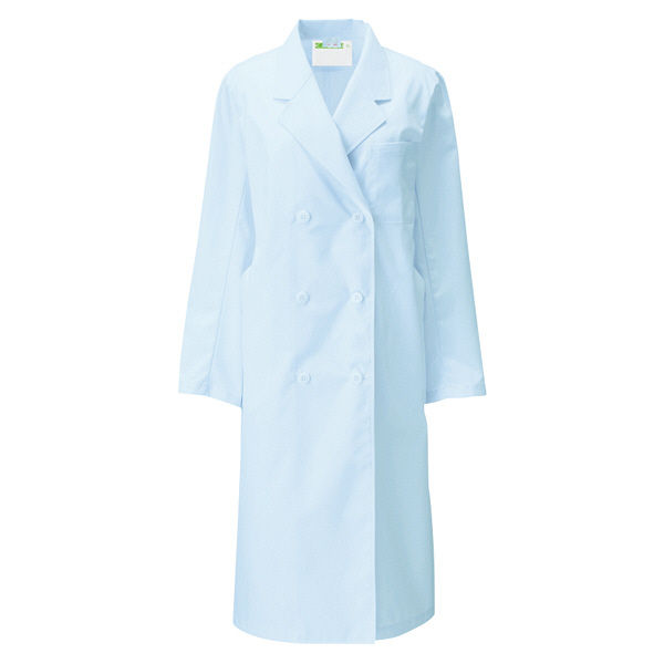 KAZEN レディス診察衣W型長袖（ドクターコート） 医療白衣 サックスブルー（水色） ダブル LL 125-71（直送品）