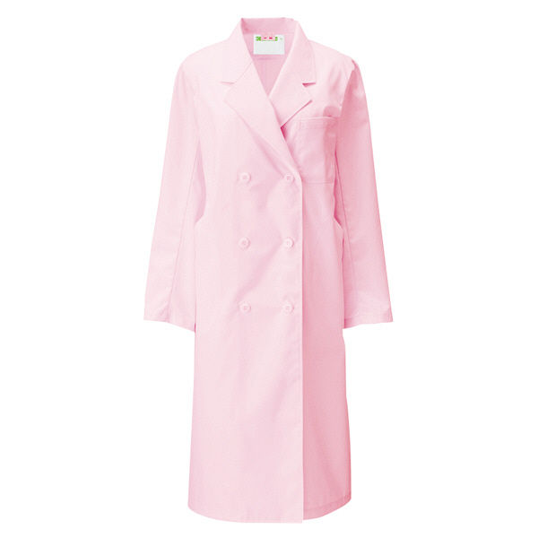 KAZEN レディス診察衣W型長袖（ドクターコート） 医療白衣 ピンク ダブル L 125-73（直送品）