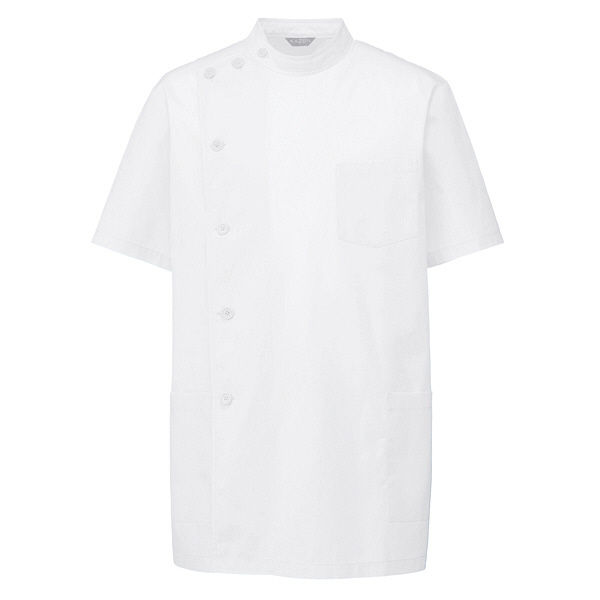 KAZEN メンズ医務衣半袖 （メンズケーシー） 医療白衣 ホワイト L 132-30（直送品）