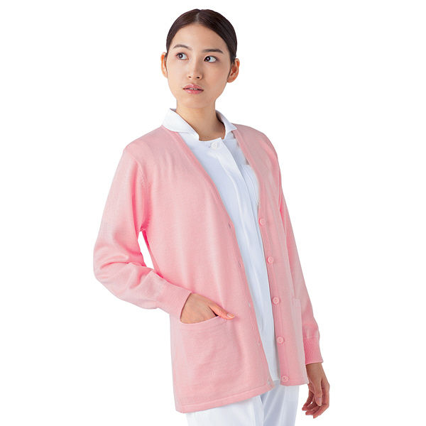 KAZEN カーディガン（丈長タイプ） 女性用 長袖 ピンク 3L 220-93（直送品）