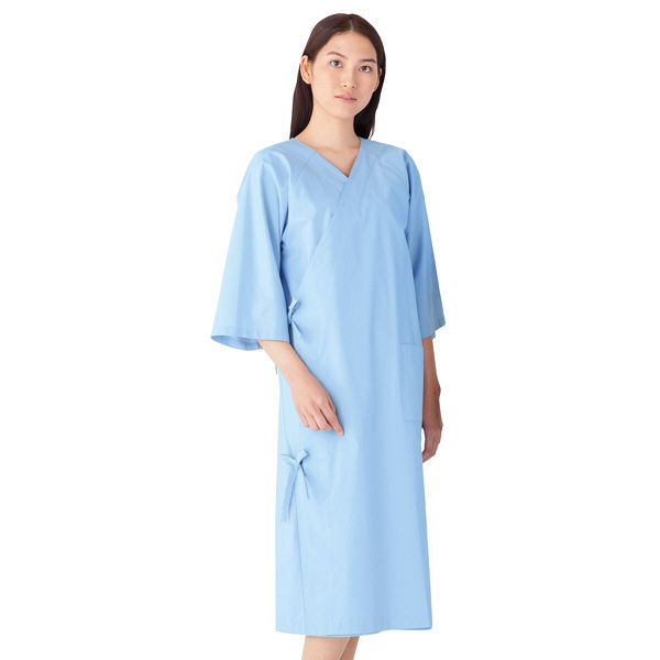 KAZEN 検診衣 （検査着 患者衣） 男女兼用 サックスブルー（水色） L 224-91（直送品）