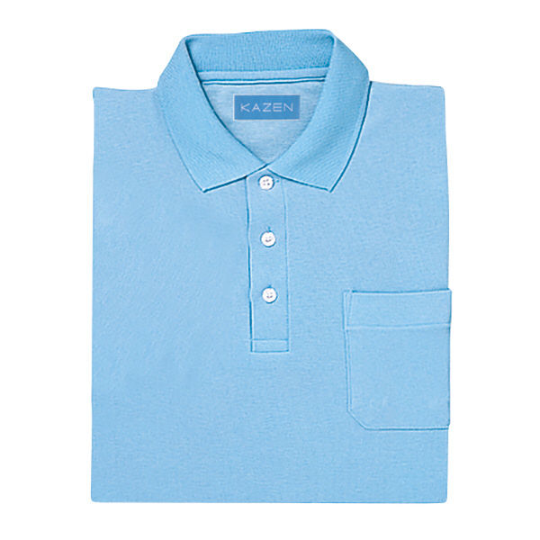 KAZEN ポロシャツ半袖 介護ユニフォーム 男女兼用 サックスブルー（水色） 4L 232-21（直送品）