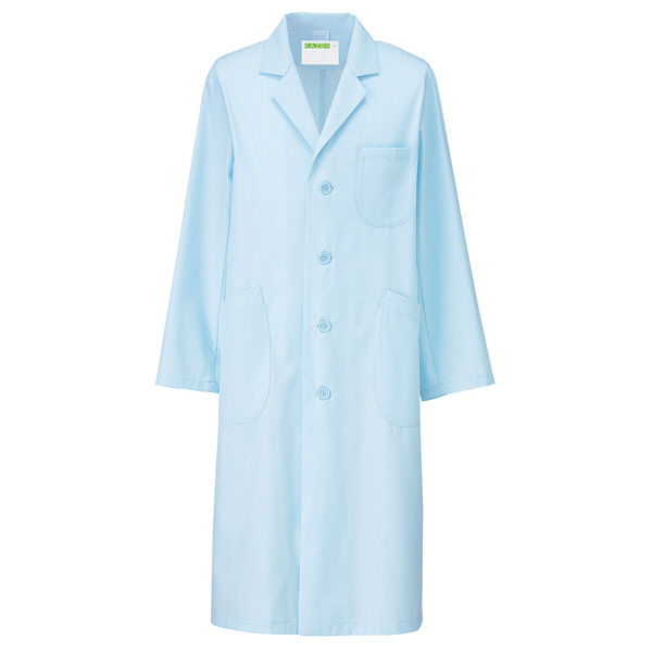 KAZEN メンズ診察衣S型長袖（ドクターコート） 医療白衣 サックスブルー（水色） シングル M 250-91（直送品）