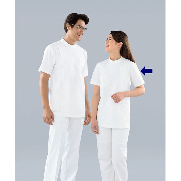 KAZEN レディス医務衣半袖 （ナースジャケット） 医療白衣 オフホワイト L 263-10（直送品）
