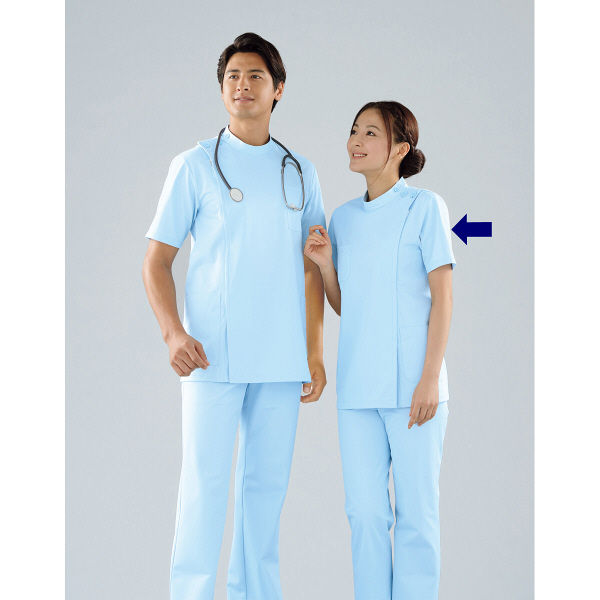 KAZEN レディス医務衣半袖 （ナースジャケット） 医療白衣 サックスブルー（水色） 4L 263-11（直送品）
