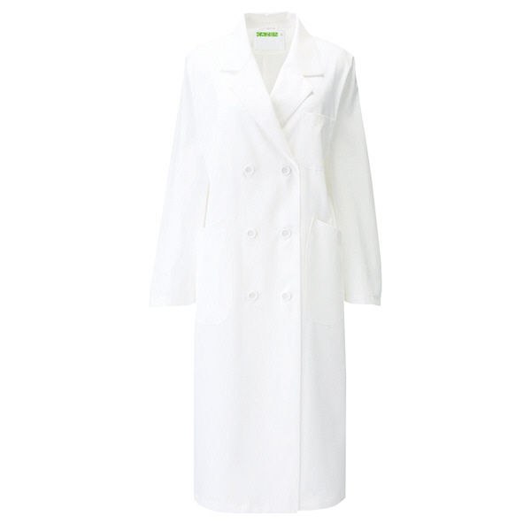 KAZEN レディス診察衣W型長袖（ドクターコート） 医療白衣 オフホワイト ダブル LL 265-90（直送品）