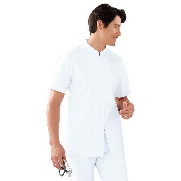 KAZEN メンズ医務衣半袖 （メンズケーシー） 医療白衣 ホワイト L 327-70（直送品）