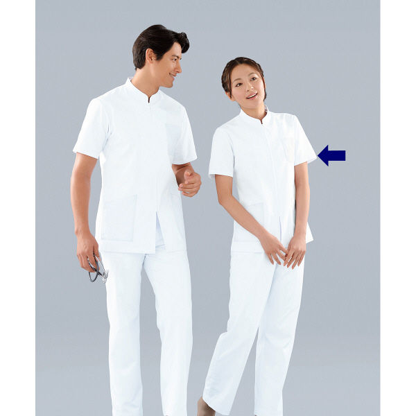 KAZEN レディス医務衣半袖 （ナースジャケット） 医療白衣 ホワイト L 338-70（直送品）