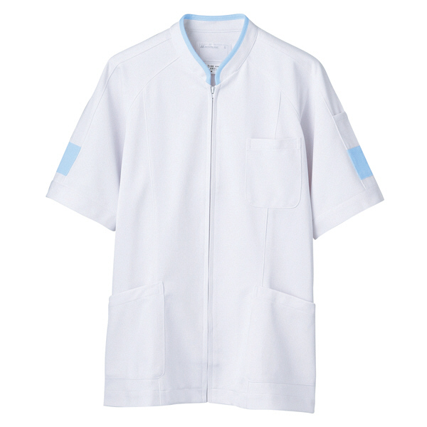 住商モンブラン ジャケット（メンズ・半袖） 医務衣 医療白衣 白/サックスブルー（水色） S 72-844（直送品）
