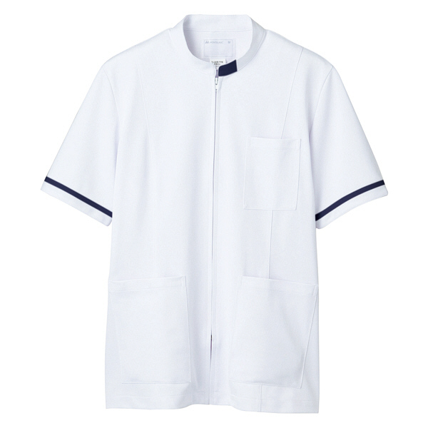 住商モンブラン ジャケット（メンズ・半袖） 医務衣 医療白衣 白/ネイビー L 72-858（直送品）