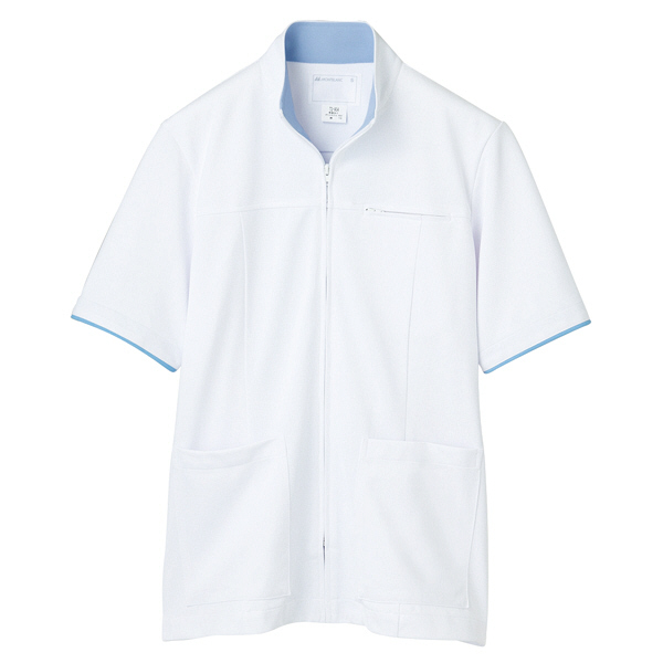 住商モンブラン ジャケット（メンズ・半袖） 医務衣 医療白衣 白/サックスブルー（水色） L 72-904（直送品）