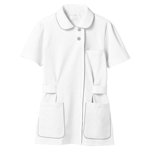 住商モンブラン レディスジャケット（ナースジャケット） 医療白衣 半袖 白/ピンク L 73-1422（直送品）