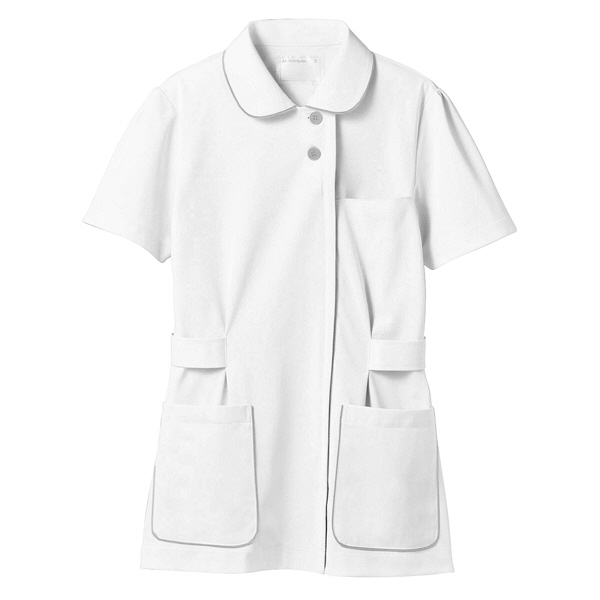住商モンブラン レディスジャケット（ナースジャケット） 医療白衣 半袖 白/サックスブルー（水色） L 73-1424（直送品）