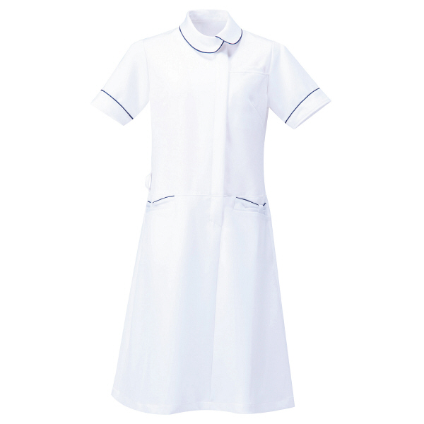AITOZ（アイトス） アシンメトリーカラーワンピース ナースワンピース 医療白衣 半袖 ホワイト×ネイビー L 861114
