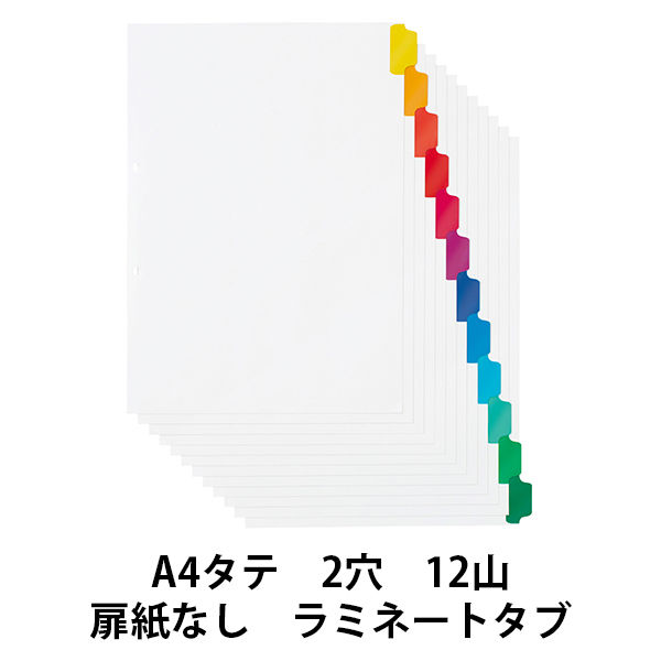 アスクル　ラミネートタブインデックス　2穴　12山　扉紙無　A4タテ　1箱（50組）  オリジナル