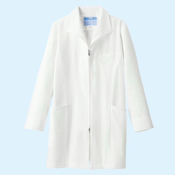 KAZEN レディスジップアップ診察衣（ハーフ丈） ドクターコート 医療白衣 長袖 ホワイト 3L 128-90（直送品）