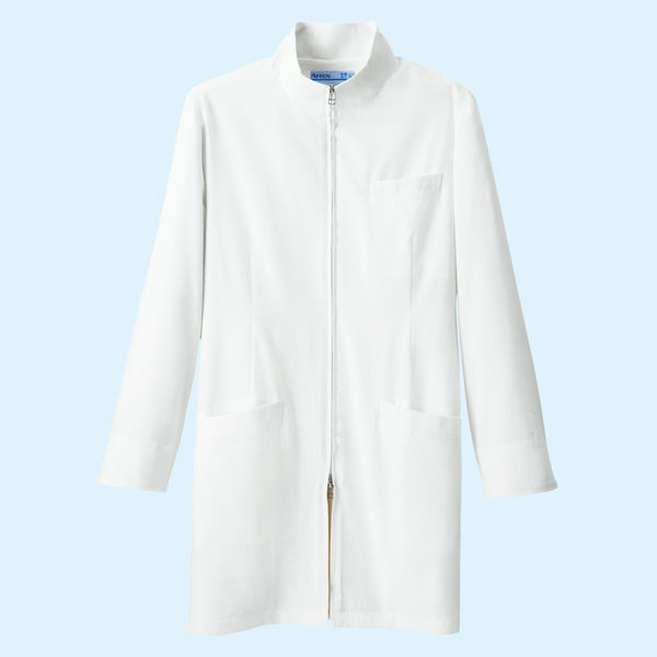 KAZEN メンズジップアップ診察衣（ハーフ丈） ドクターコート 長袖 ホワイト S 113-90（直送品）