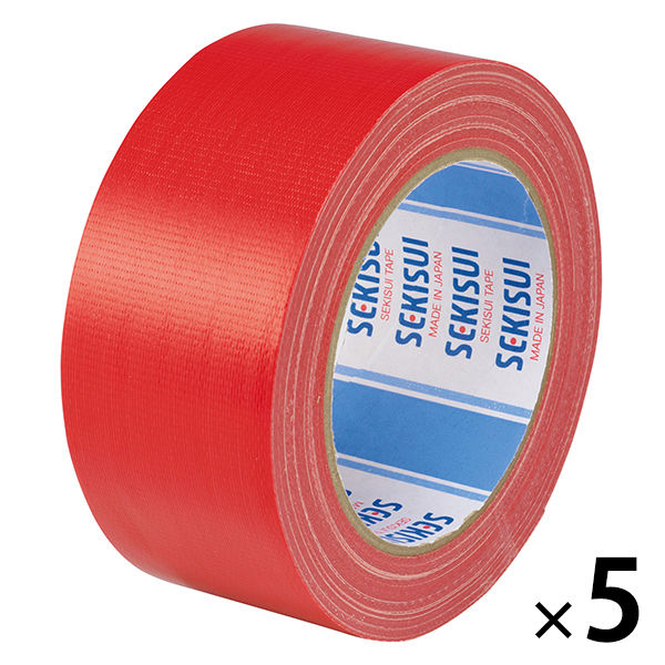 【ガムテープ】 カラー布テープ No.600V 0.22mm厚 幅50mm×長さ25m 赤 積水化学工業 1セット（5巻入）