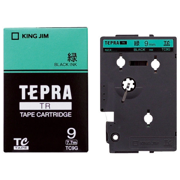 テプラ TEPRA TRテープ　カートリッジ 幅9mm 緑ラベル(黒文字) TC9G 1個 キングジム