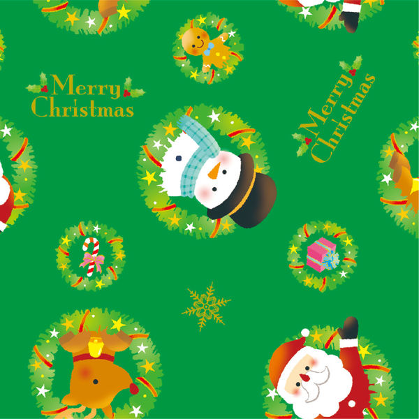 ササガワ 包装紙 リースサンタ緑 半才判 【クリスマス】 49-3002 1包（50枚）袋入（取寄品）