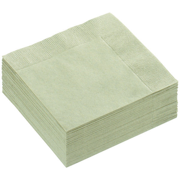 【アウトレット】溝端紙工印刷 カラーナプキン 4つ折り 2PLY オリーブ 1セット（200枚：50枚入×4袋）