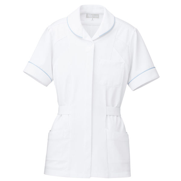 AITOZ（アイトス） パイピングチュニック（女性用） ナースジャケット 医療白衣 半袖 ホワイト×サックス SS 861368-02（直送品）