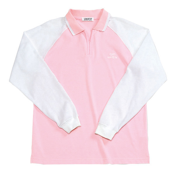 ヤギコーポレーション ユニフィット 介護ユニフォーム 長袖ポロシャツ ユニセックス UF8515 ピンク L 1枚（取寄品）